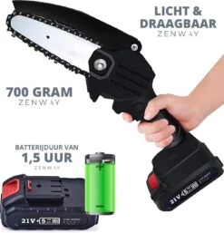 Zenway - Mini Kettingzaag - Snoeizaag - Kettingzaag - Kettingzaag Elektrisch Met 1 Accu- Inclusief Koffer - 1 Extra Accu - Zwart -Tuingereedschaps Winkel 1155x1200 2