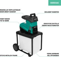 VONROC Stille Hakselaar/Shredder 2800W – Voor Takken Tot Ø45mm – Incl. 60L Opvangbak & Duwstok -Tuingereedschaps Winkel 1200x1134 1