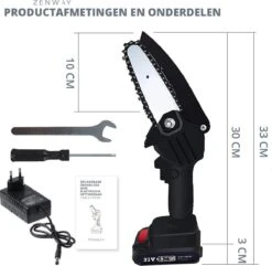Zenway - Mini Kettingzaag - Snoeizaag - Kettingzaag - Kettingzaag Elektrisch Met 1 Accu- Inclusief Koffer - 1 Extra Accu - Zwart -Tuingereedschaps Winkel 1200x1169 2