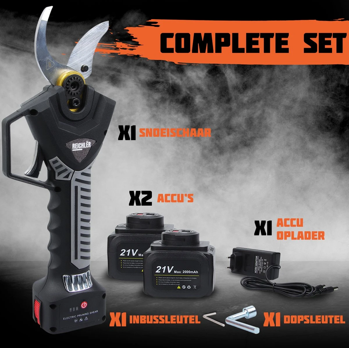 Reichlër® Elektrische Snoeischaar - 40 Mm Snijdiameter - 2x Accu - Anti-cut Functie - Heggenschaar - Takkenschaar - Zwart 8 Reichlër® Elektrische Snoeischaar - 40 Mm Snijdiameter - 2x Accu - Anti-cut Functie - Heggenschaar - Takkenschaar - Zwart - Afbeelding 6