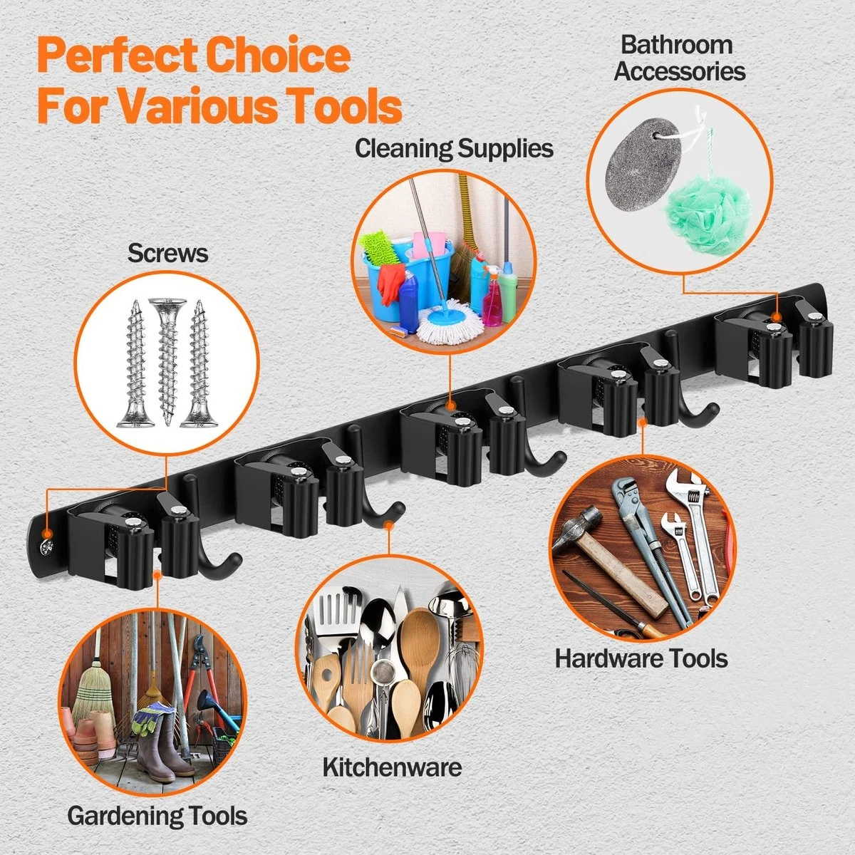 BOTC Bezemhouder - 5 Houders 6 Haken - Gereedschapshouder - Zeflklevend - Bezem Ophangsysteem - Ophanghaken - Tuingereedschap 4 BOTC Bezemhouder - 5 Houders 6 Haken - Gereedschapshouder - Zeflklevend - Bezem Ophangsysteem - Ophanghaken - Tuingereedschap - Afbeelding 2