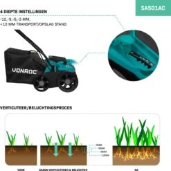 VONROC Elektrische Verticuteermachine - Gazonbeluchter – 1300W – Maaibreedte 320 Mm – 4 Dieptestanden (12/9/6/3 Mm) – Incl. 35L. Opvangbak -Tuingereedschaps Winkel 1200x1200 341