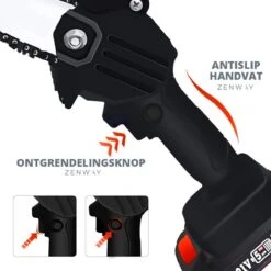 Zenway - Mini Kettingzaag - Snoeizaag - Kettingzaag - Kettingzaag Elektrisch Met 1 Accu- Inclusief Koffer - 1 Extra Accu - Zwart -Tuingereedschaps Winkel 1200x1200 513