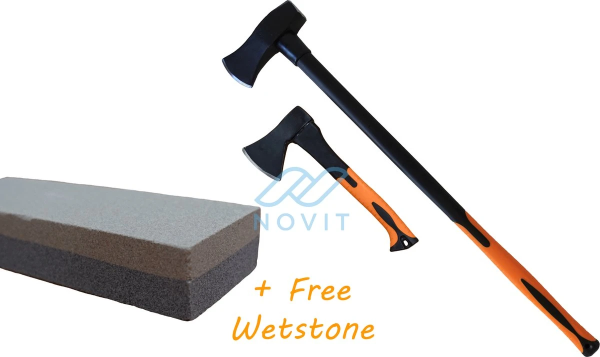 Novit Bijl - Kloofbijl & Handbijl + GRATIS Wetsteen Slijpsteen - Bijlen Set 3 + 0.6kg